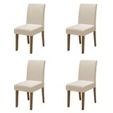 Conjunto Com 4 Cadeiras Estofada Sala De Jantar Trieste Siena Cedro / Areia Dobuê Cedro
