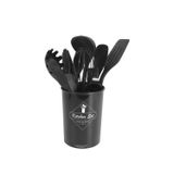 Conjunto De Utensílios De Cozinha De Silicone Com Madeira, 10 Peças Pretas