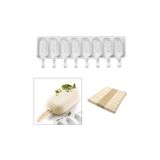 Molde De Sorvete De Silicone Para 8 Mini Picolés Com 50 Palitos