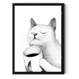 Pintura Decorativa Gato Bebendo Café 30x40cm
