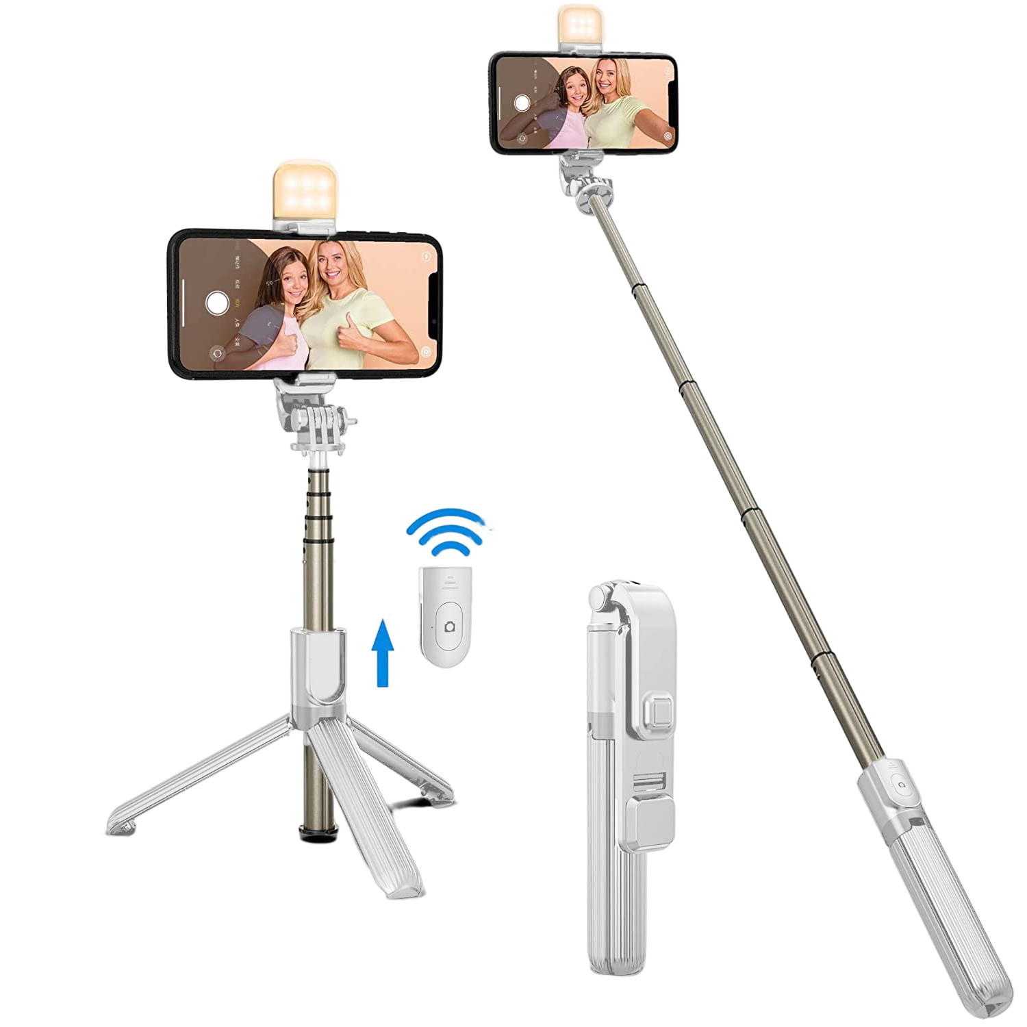 Tripé Selfie Stick Com Estabilizador Bluetooth Com Luz Led