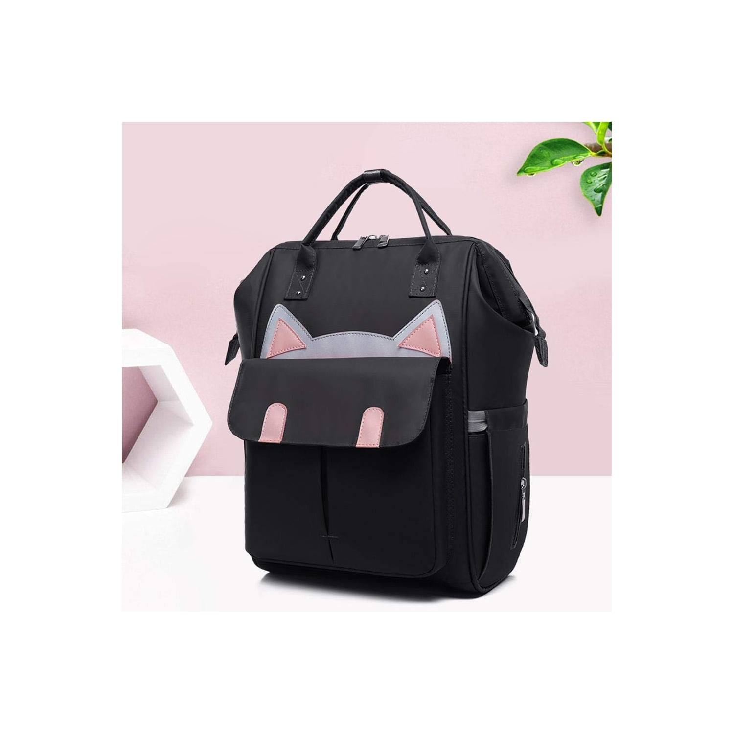 Mochila De Maternidade Para Fraldas Mom Baby Black Kitten Design