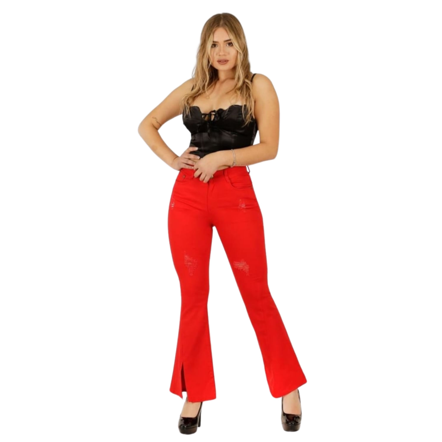 Jeans Femininos Flare Red Destroyer Push Up, Elástico De Cintura Alta