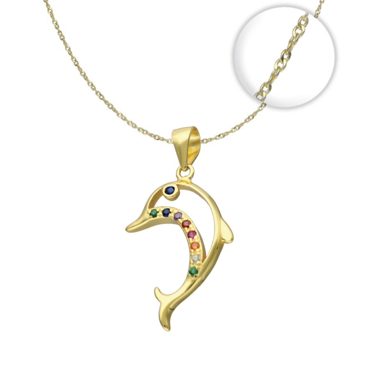 Colar Dolphin Chain 925 Em Prata Fina Banhada A Ouro 18k Para Mulheres