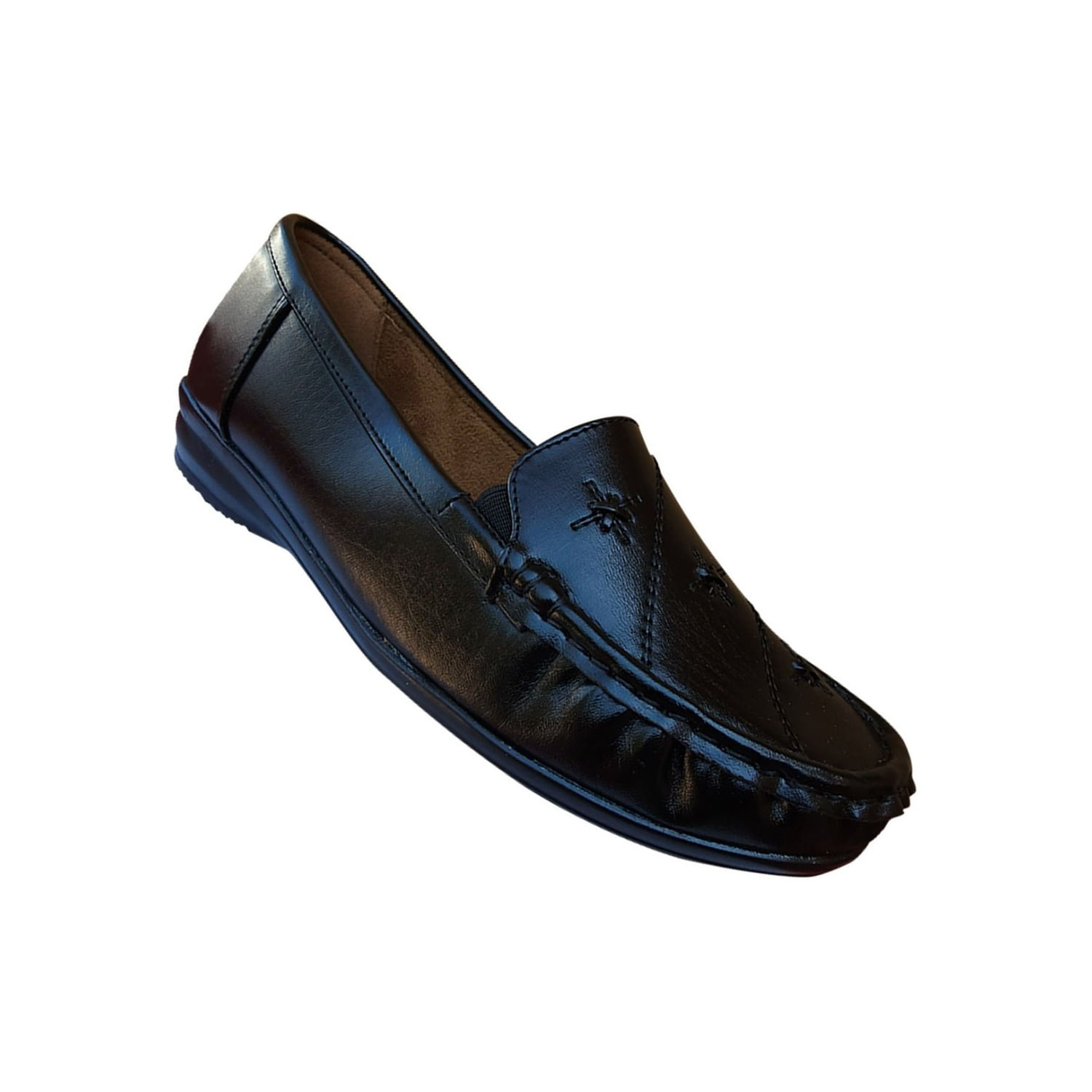 Sapato Feminino Casual Clássico De Couro, Mocassim, Preto