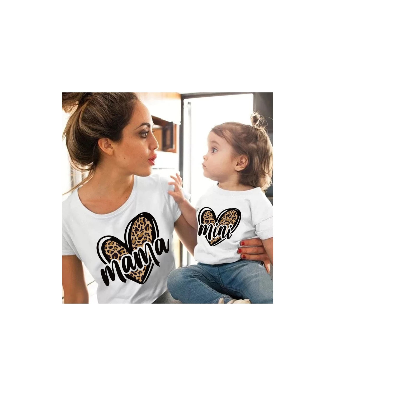 Camiseta Para Mamãe E Mini Animal Print 100% Algodão