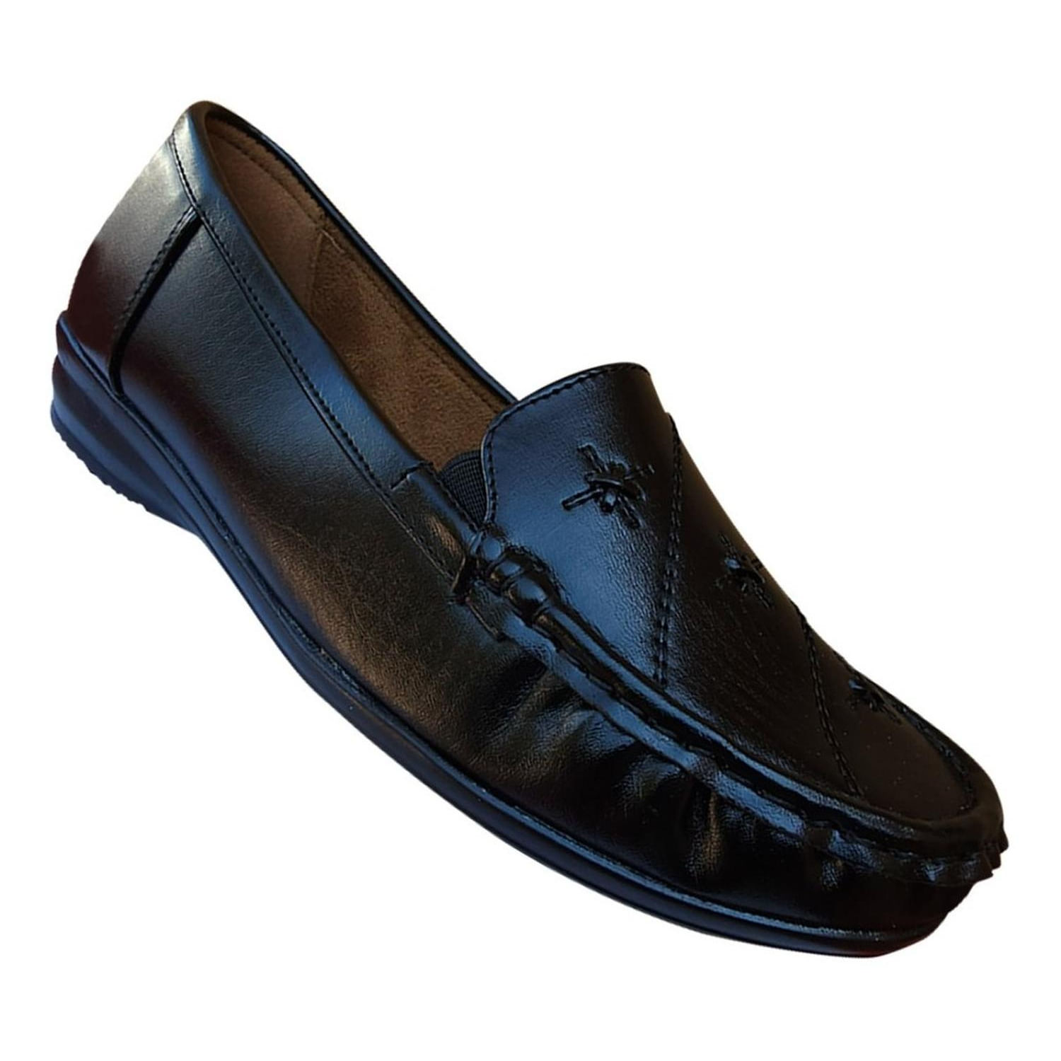 Sapato Feminino Casual Clássico De Couro, Mocassim, Preto