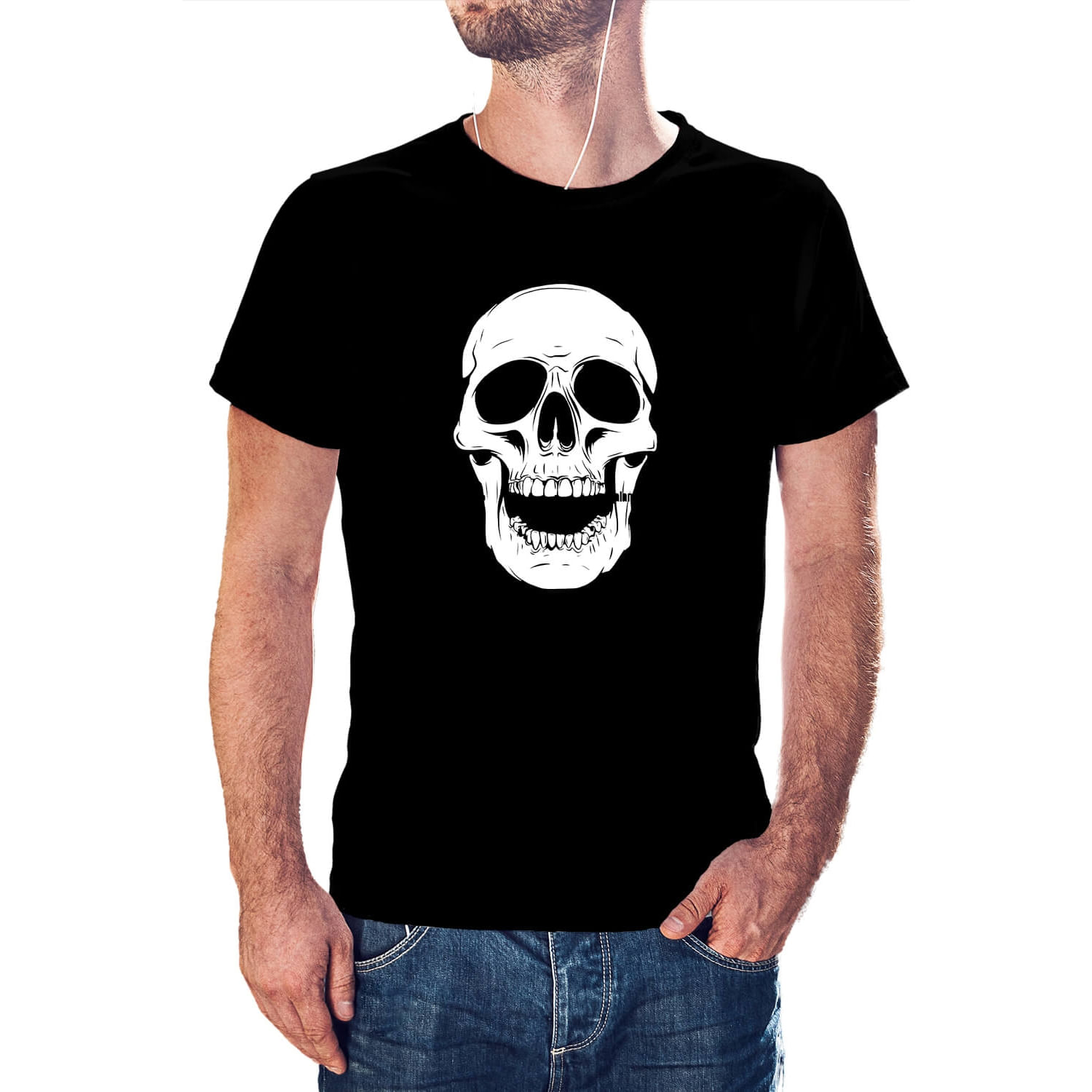 Camiseta Masculina Com Design Genérico De Caveira, 100% Algodão, Manga Curta