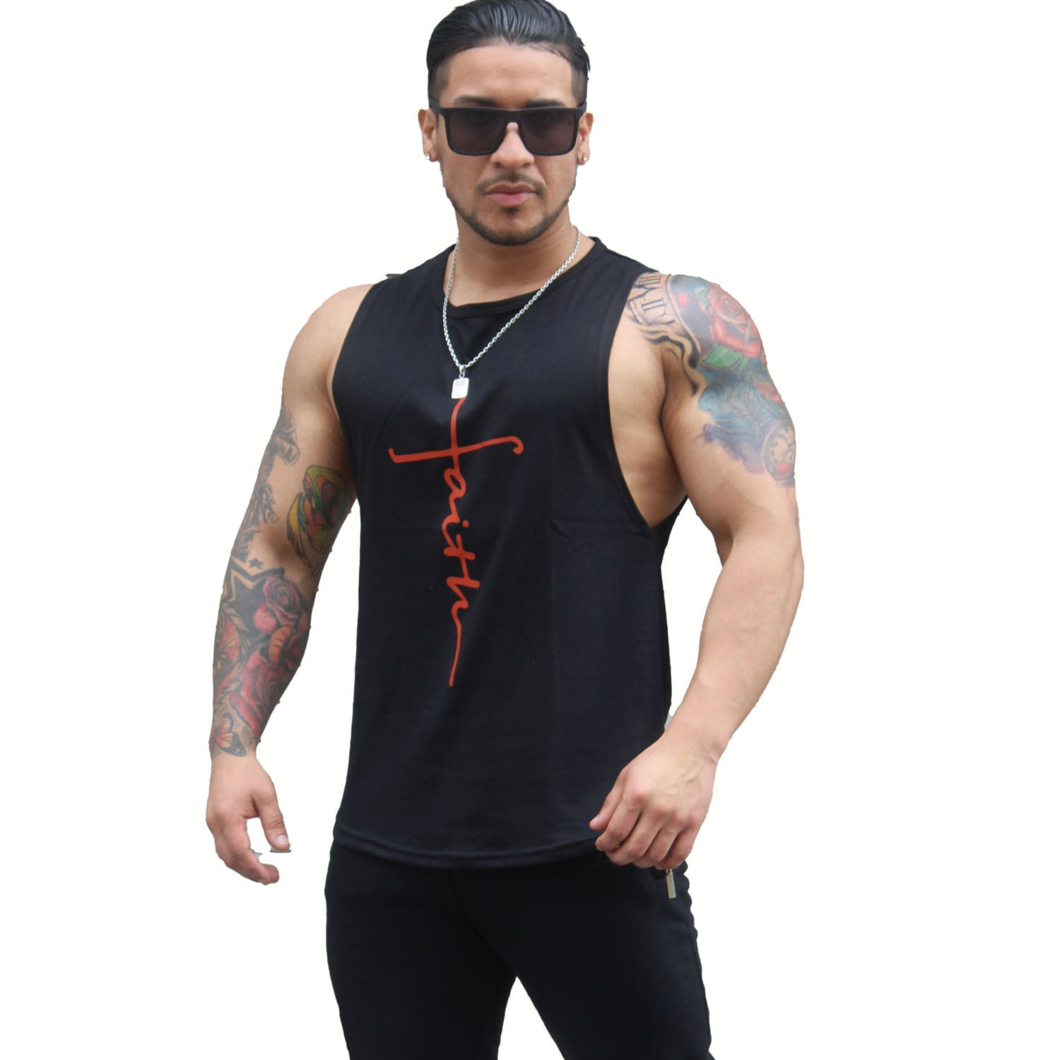 Camiseta Faith Muscle Com Gola Redonda De Algodão Preto Para Homens