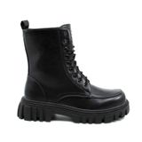Bota De Tornozelo Feminina Preta Cravejada, Combate, Salto Baixo, Couro Ecológico