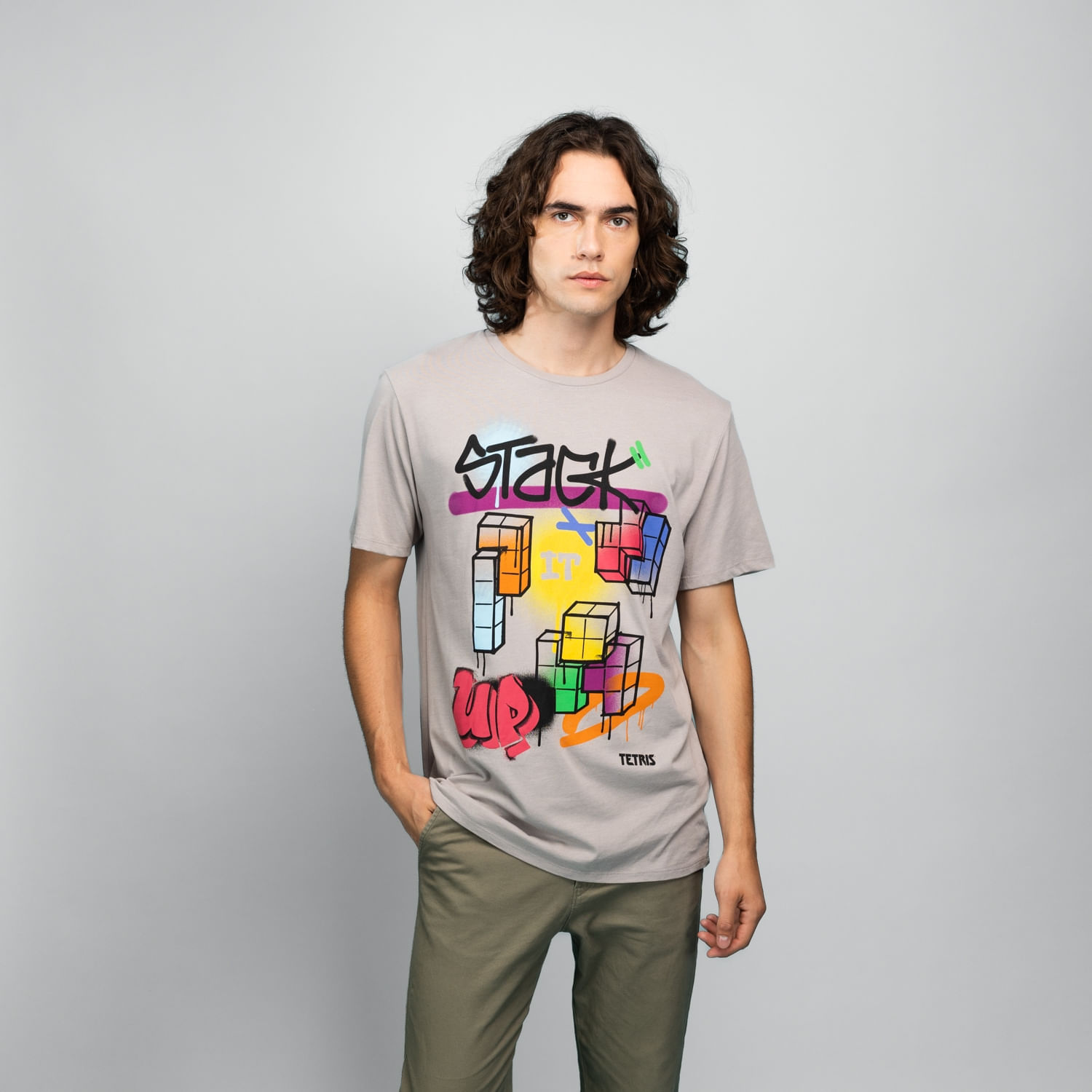 Camiseta You Tetris Stack Para Homens Cinza