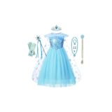 Fantasia Princesa Elsa Tamanho 5-6 Com Varinha, Coroa, Luvas E Peruca