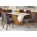 Sala De Jantar Completa Epic Tampo Madeirado C/ Vidro 160x90cm E 6 Cadeiras Bella Nature/marrom Amêndoa - Henn