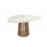 Mesa De Sala Jantar Lavanda + Tampo Madeirado C/ Vidro 135x105cm Nogueira/off White - Kappesberg