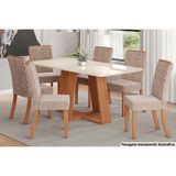 Sala De Jantar Completa Lins C/ Tampo Madeirado C/ Vidro Curvo 180x90cm E 6 Cadeiras Esther Nature/creme - Henn