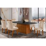Sala De Jantar Completa Luna Tampo Madeirado C/ Vidro Curvo 180x90 E 6 Cadeiras Amsterdã Imbuia/veludo Creme/pérola - Rufato