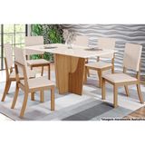 Sala De Jantar Completa Vértice Tampo Madeirado C/ Vidro 160x80cm E 6 Cadeiras Milla Nature/veludo Light Linho - Henn