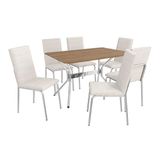 Sala De Jantar Completa Loire C/ Tampo De Madeira 1.36 Cm + 6 Cadeiras Amsterdã Cromada/branco 106 - Kappesberg
