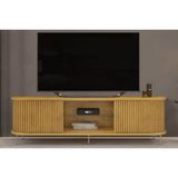 Rack Bancada P/tv Até 75 Pol Atlas 100% Mdf C/ Ripado E Pés 218x62cm Cedro - Dj Móveis