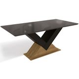 Mesa De Sala Jantar Amora + Tampo Madeirado C/ Vidro 160x90cm Freijó/preto Fosco - Kappesberg