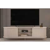 Rack Bancada P/tv Até 75 Pol Atlas 100% Mdf C/ Ripado E Pés 218x62cm Off White - Dj Móveis