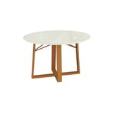 Mesa De Sala Jantar Elma Madeira Maciça + Tampo Madeirado C/ Vidro 120x120cm Carvalho/off White - Kappesberg