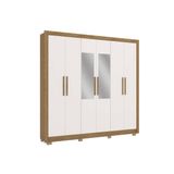 Guarda Roupa Casal 6 Portas E 2 Gavetas C/ Espelho E Pés Cb01m569 Branco/nogueira - Kappesberg