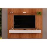 Rack Bancada C/painel P/tv Até 85 Polegadas Pratic Ripado Prateleira 250x240cm Freijo - Dj Móveis