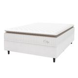Cama Box Colchão Casal Molas Ensacadas City Pillow Top 138x188x61cm Linho Branco / Bege Hellen - Suporta Até 110kg Por Pessoa