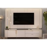 Rack Bancada C/painel P/tv Até 75 Polegadas Celine 100% Mdf Led 241x189cm Off White - Dj Móveis