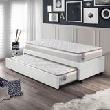 Bicama Box Solteiro Courino Linho Branco 88x188 Com Colchão Hanover Molas Ensacadas Inducol