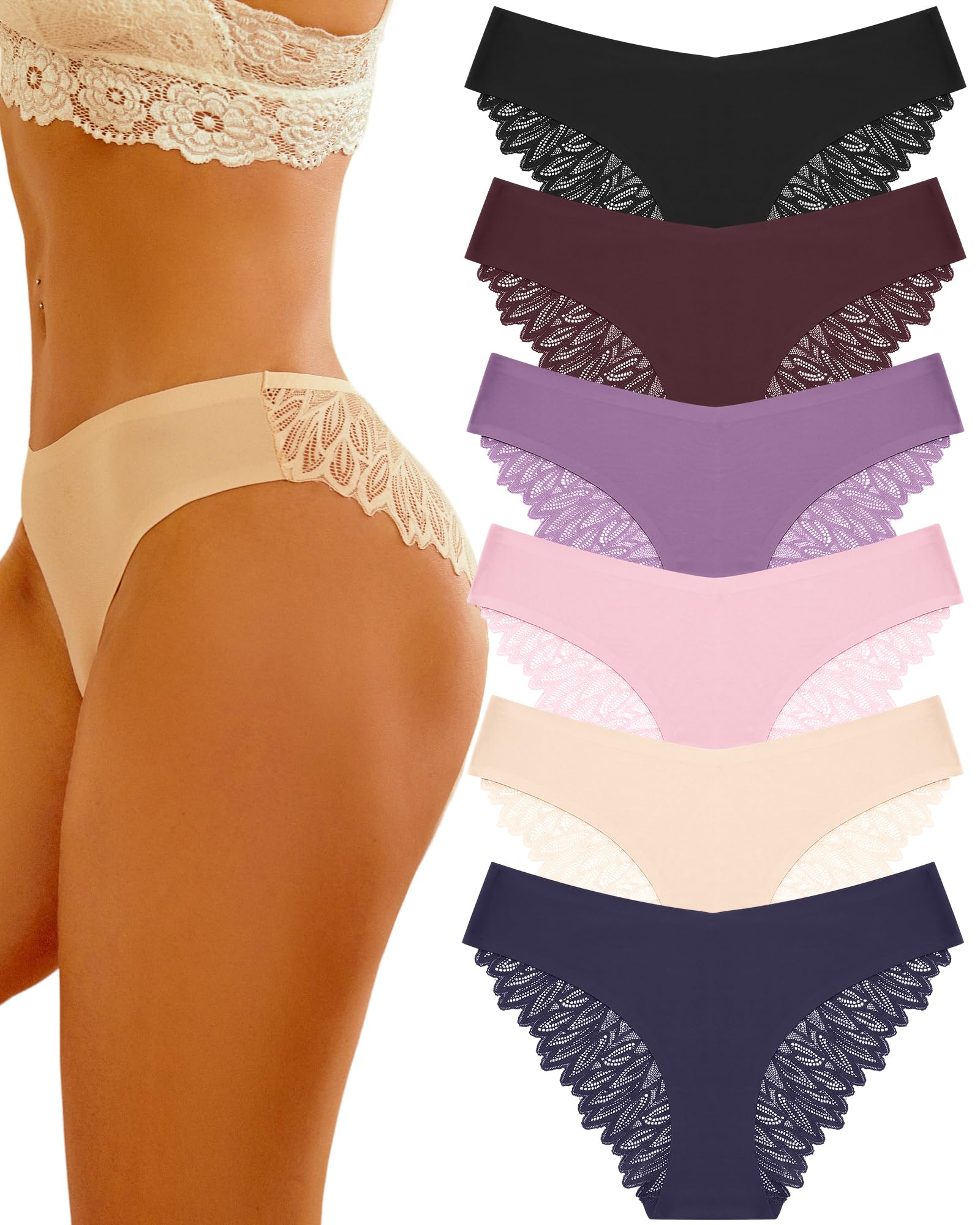 Biquíni Feminino Sth Big Cheeky Lace No Show, Pacote Com 6