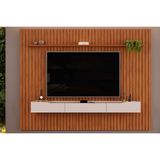 Rack Bancada C/painel P/tv Até 85 Polegadas Pratic Ripado Prateleira 275x240cm Freijo - Dj Móveis