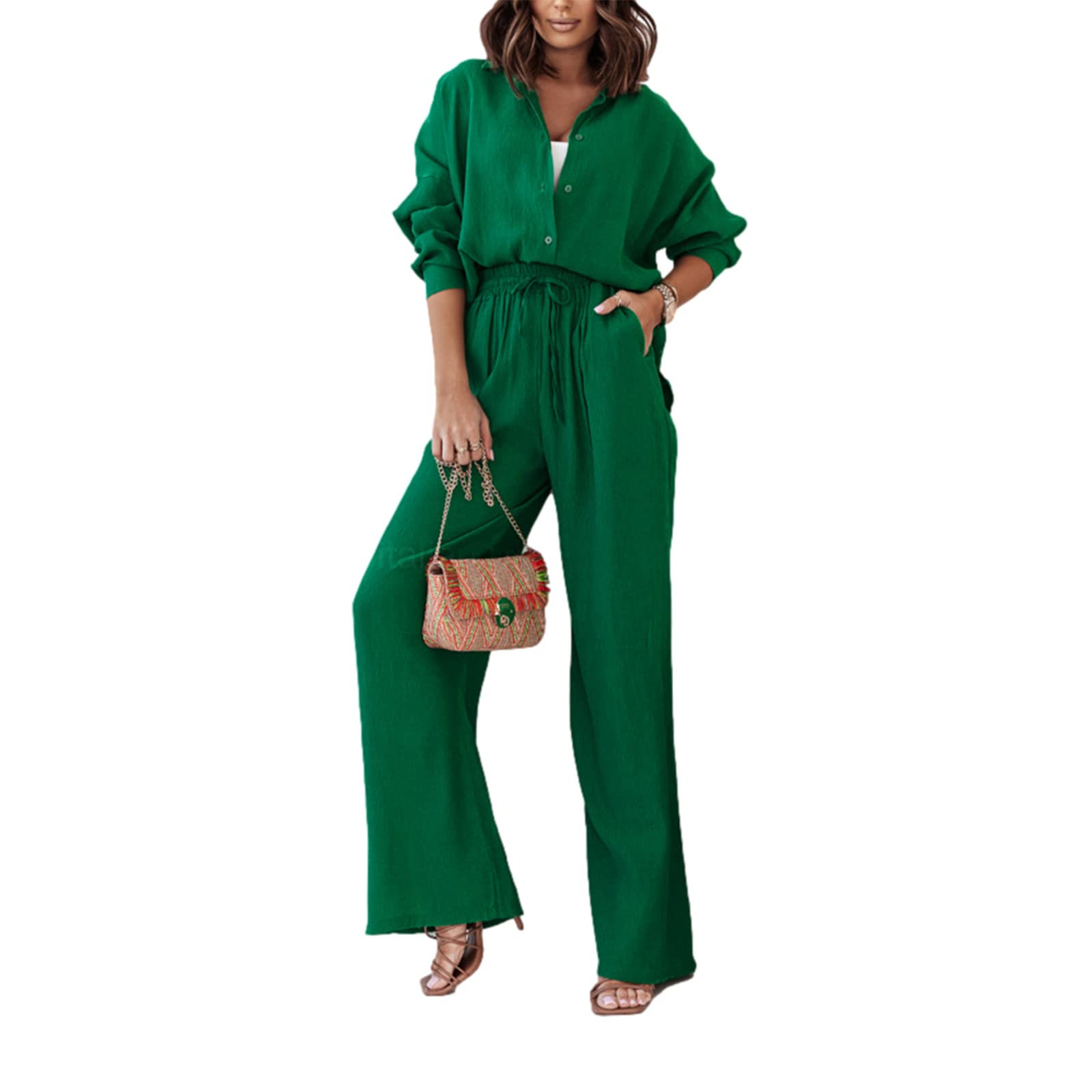 Conjunto Plisse Feminino Outfit Lizxun, De 2 Peças, Casual, Verde, Verão, S