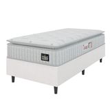 Cama Box Colchão Solteiro Espuma D45 Lazio Pillow Top 88x188x67cm Linho Branco Hellen - Suporta Até 120kg Por Pessoa
