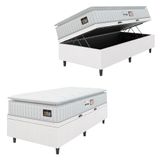 Cama Box Baú Colchão Solteiro Espuma D33 Vangogh Pillow Top 88x188x70cm Linho Branco Hellen - Suporta Até 120kg Por Pessoa