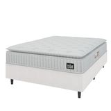 Cama Box Colchão Casal Espuma D45 Lazio Pillow Top 138x188x67cm Branco Linho Hellen - Suporta Até 120kg Por Pessoa