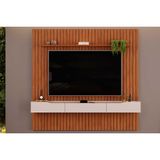 Rack Bancada C/painel P/tv Até 65 Polegadas Pratic Ripado Prateleira 223x212cm Freijo - Dj Móveis