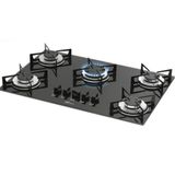 Cooktop 5 Bocas Fischer Vidro Temperado 5q Gás Preto Bivolt