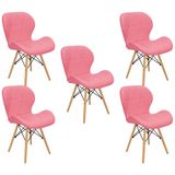 Kit 5 Cadeiras Charles Eames Eiffel Slim Wood Estofada - Rosa