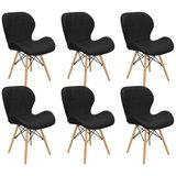 Kit 6 Cadeiras Charles Eames Eiffel Slim Wood Estofada - Preta