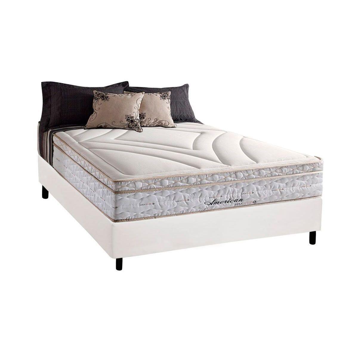 Cama Box Casal Colchao Molas Herval Maxspring American Base Crc Courano Branco 138x188