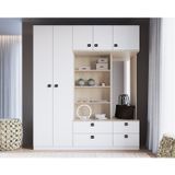 Guarda Roupa Casal Modulado 5 Portas Com Espelho E Organizador  Branco Tx/nature