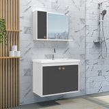 Gabinete Para Banheiro Com Cuba E Espelheira 60cm Clean Branco / Grafite