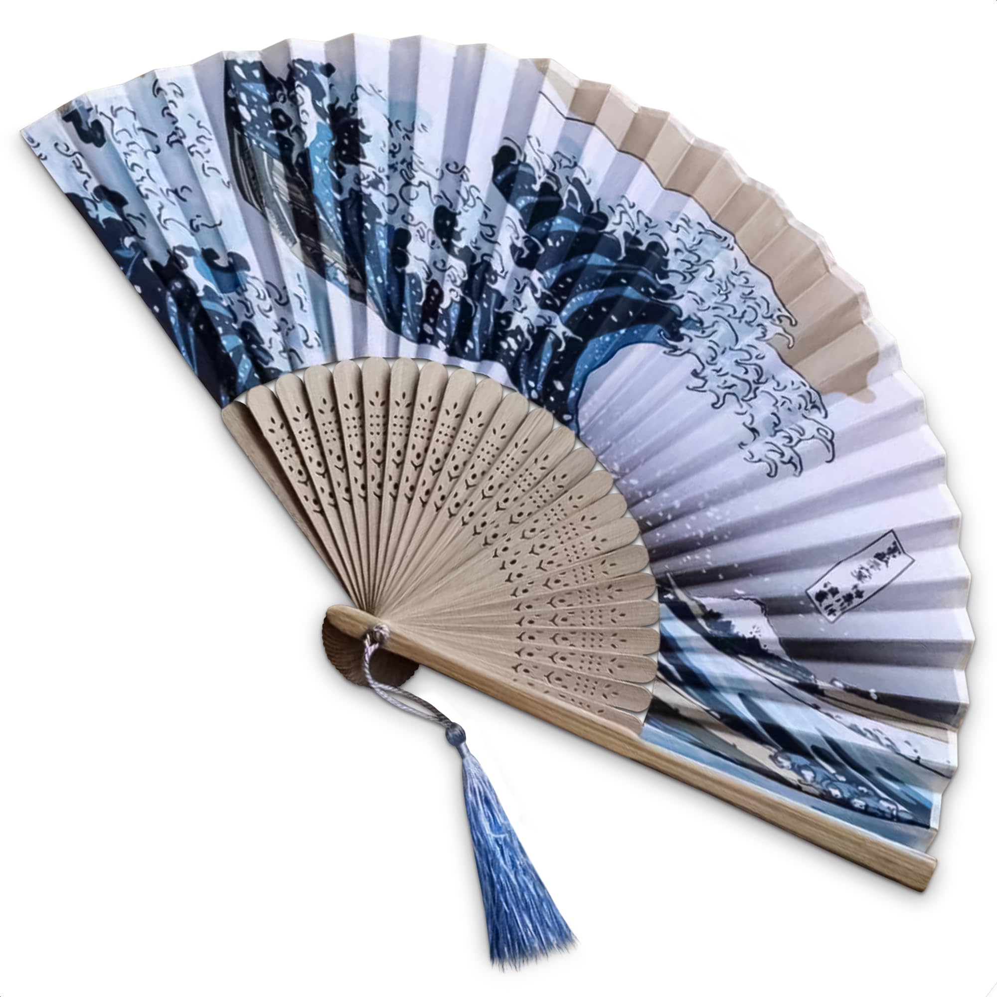 Ventilador Portátil Dobrável Burius Japanese Decor Kanagawa Wave