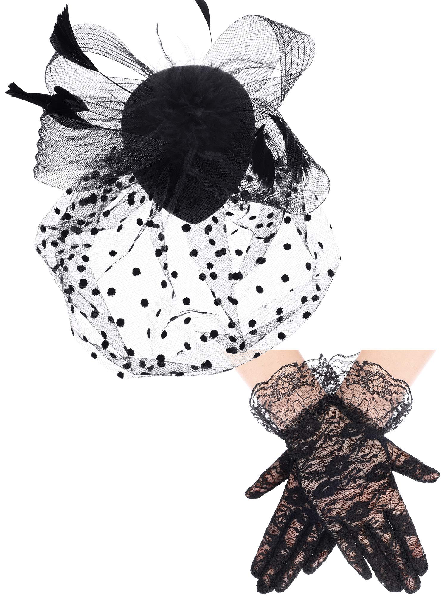 Chapéu Vintage Fascinators Satinior Dos Anos 50 Com Luvas De Renda Para Mulheres