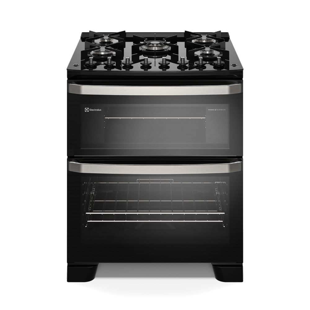 Fogão 5 Bocas Electrolux Preto Experience 2 Fornos, Mesa De Vidro E Perfectcook360 (fe5dp) 127v