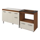 Armário Gabinete Pia De 120 Cm Anitta Com Balcão Cooktop 4 Bocas E Forno Elisa Savana Frente Off White