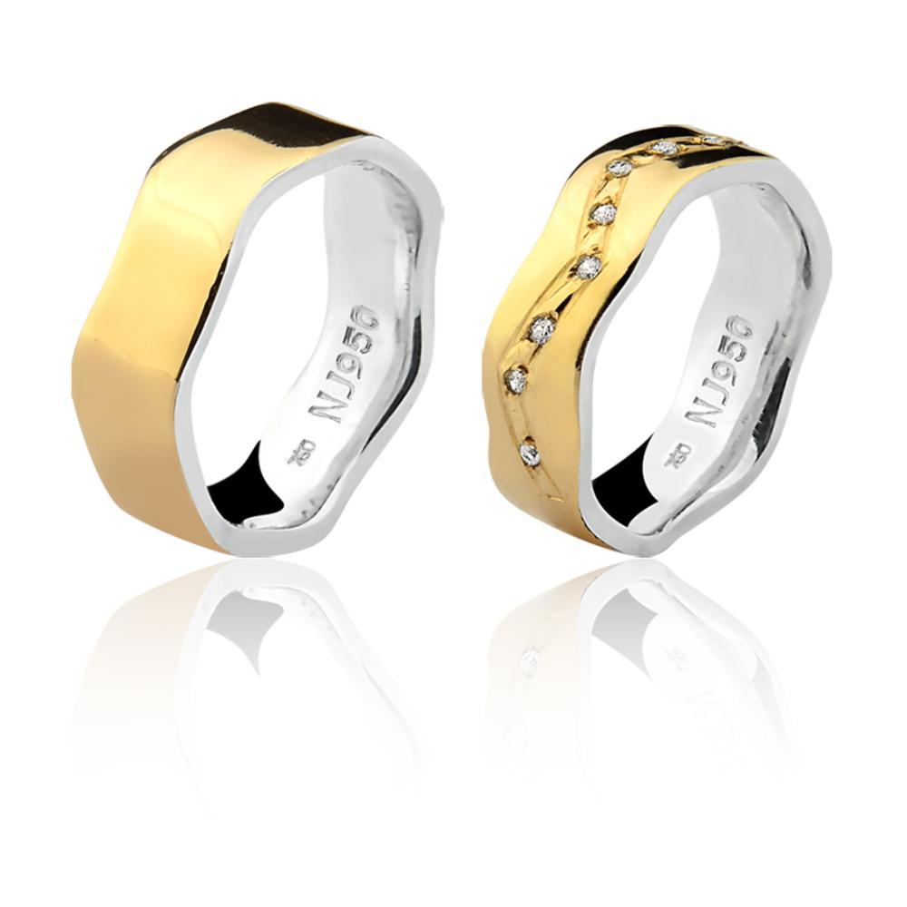 Par De Aliança Casamento/noivado Mista Ouro 18k/750 E Prata