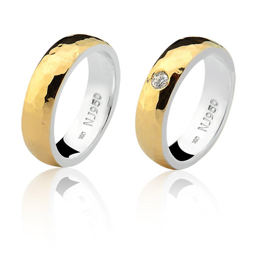 Par De Aliança Casamento/noivado Mista Ouro 18k/750 E Prata